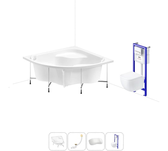 Комплект 5 в 1 Lavinia Boho Aveo акриловая ванна 150x150 см, с инсталляцией и подвесным унита 20221212R 1