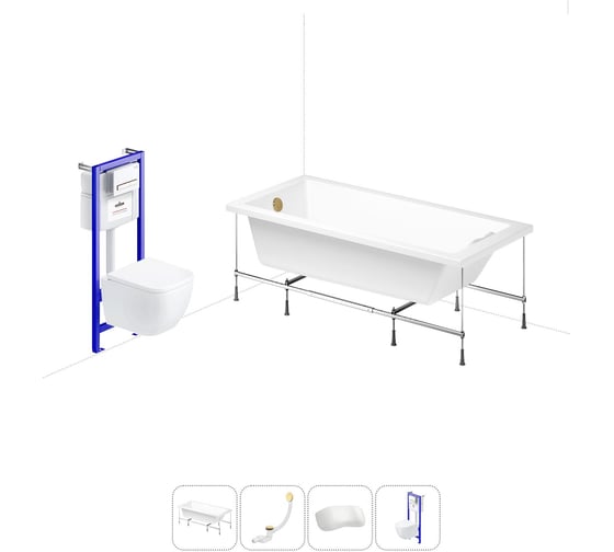 Комплект 5 в 1 Lavinia Boho Catani акриловая ванна 160x80 см, с инсталляцией и подвесным унит 20221092R 1