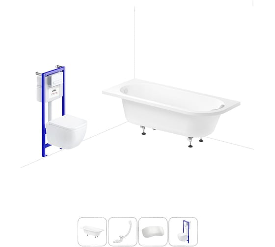 Комплект 5 в 1 Lavinia Boho Art II акриловая ванна 170x72.5 см, с инсталляцией и подвесным ун 20221078R 1