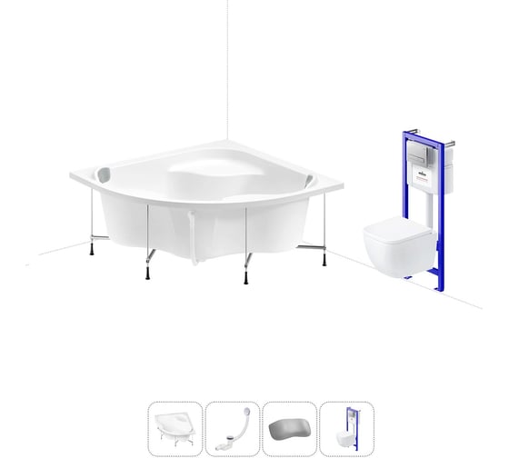 Комплект 5 в 1 Lavinia Boho Aveo акриловая ванна 150x150 см, с инсталляцией и подвесным унита 20221209R