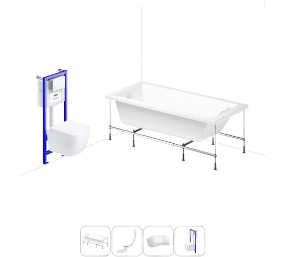 Комплект 5 в 1 Lavinia Boho Catani акриловая ванна 160x80 см, с инсталляцией и подвесным унит 20221090R 1