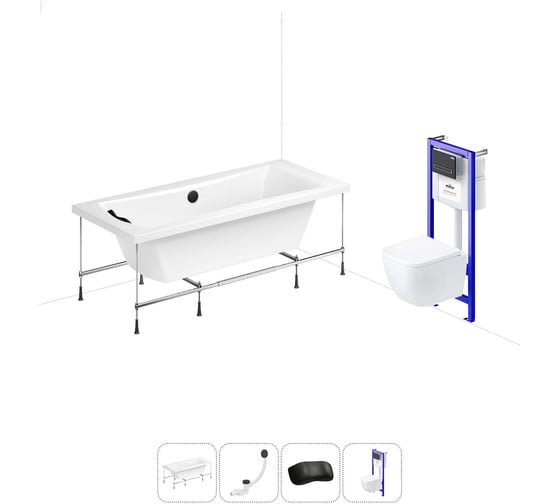 Комплект 5 в 1 Lavinia Boho Evan акриловая ванна 180x80 см, с инсталляцией и подвесным унитаз 20221111R 1