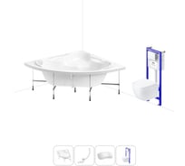 Комплект 5 в 1 Lavinia Boho Elegant акриловая ванна 150x150 см, с инсталляцией и подвесным ун 20221218R