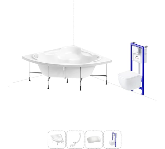 Комплект 5 в 1 Lavinia Boho Elegant акриловая ванна 150x150 см, с инсталляцией и подвесным ун 20221218R 1