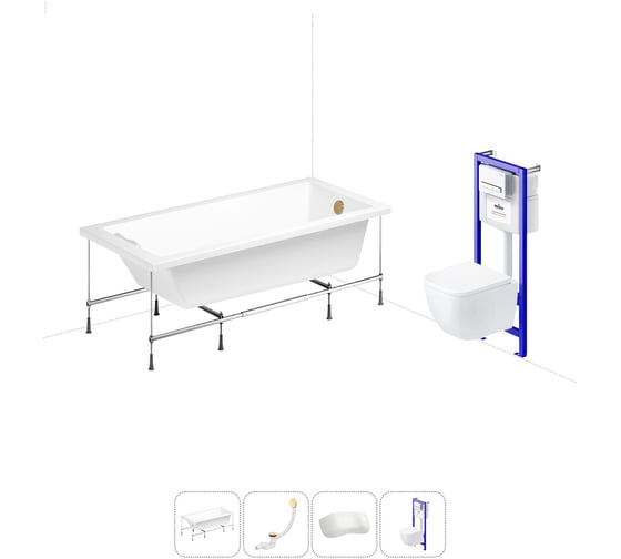 Комплект 5 в 1 Lavinia Boho Element акриловая ванна 170x80 см, с инсталляцией и подвесным уни 20221064R 1