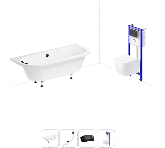 Комплект 5 в 1 Lavinia Boho Art акриловая ванна 170x75 см, с инсталляцией и подвесным унитазо 20221087R 1