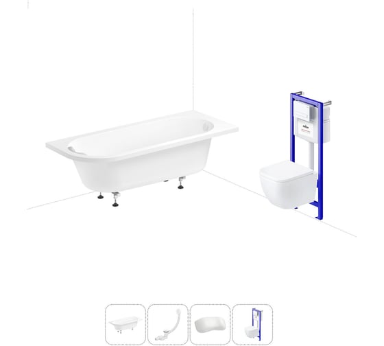 Комплект 5 в 1 Lavinia Boho Art II акриловая ванна 170x72.5 см, с инсталляцией и подвесным ун 20221082R 1