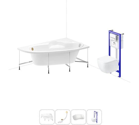 Комплект 5 в 1 Lavinia Boho Bell Pro акриловая ванна 150x100 см, с инсталляцией и подвесным у 20221188R 1