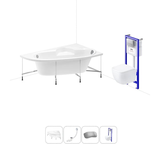 Комплект 5 в 1 Lavinia Boho Bell Pro акриловая ванна 150x100 см, с инсталляцией и подвесным у 20221185R 1