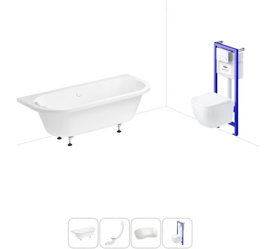 Комплект 5 в 1 Lavinia Boho Art акриловая ванна 170x75 см, с инсталляцией и подвесным унитазо 20221086R 1