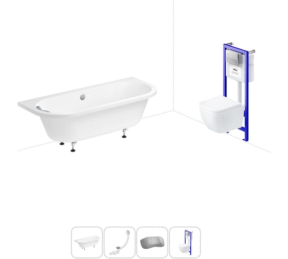 Комплект 5 в 1 Lavinia Boho Art акриловая ванна 170x75 см, с инсталляцией и подвесным унитазо 20221085R 1