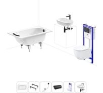 Комплект 6 в 1 Sanitana BLB Europa 2,2 стальная ванна 120x70 с инсталляцией, подвесным унитазом 20220771R