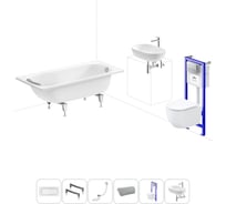 Комплект 6 в 1 Sanitana BLB Europa 2,2 стальная ванна 150x70 с инсталляцией, подвесным унитазом 20220793R