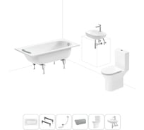 Комплект 6 в 1 Sanitana BLB Europa 2,2 стальная ванна 130x70 с напольным унитазом и раковиной 20220601R