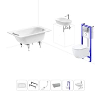 Комплект 6 в 1 Sanitana BLB Europa 2,2 стальная ванна 120x70 с инсталляцией, подвесным унитазом 20220769R