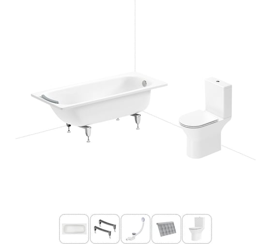 Комплект 5 в 1 Sanitana BLB Universal 3,5 стальная ванна 160x70 с напольным унитазом 20220709R 1