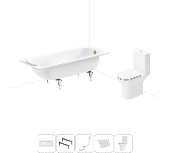 Комплект 5 в 1 Sanitana BLB Universal 3,5 стальная ванна 170x70 с напольным унитазом 20220728R 1