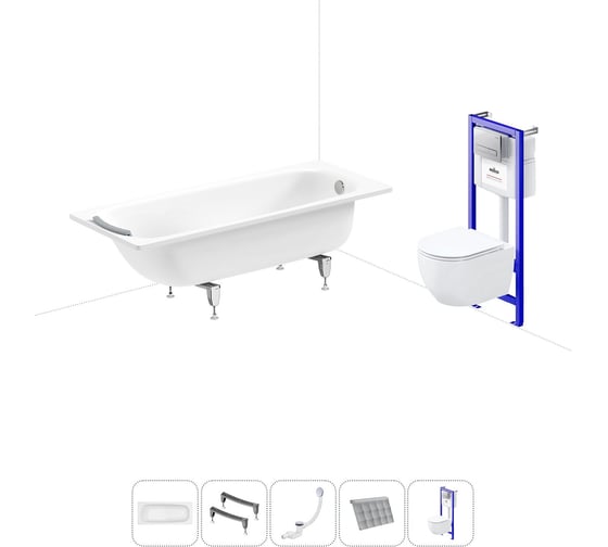 Комплект 5 в 1 Sanitana BLB Universal 3,5 стальная ванна 170x75 с инсталляцией и подвесным унитазом 20220845R 1