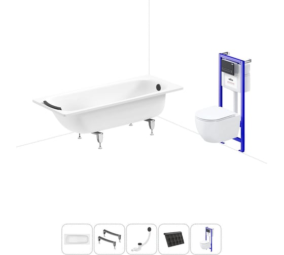Комплект 5 в 1 Sanitana BLB Universal 3,5 стальная ванна 170x75 с инсталляцией и подвесным унитазом 20220847R 1