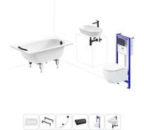 Комплект 6 в 1 Sanitana BLB Europa 2,2 стальная ванна 105x70 с инсталляцией, подвесным унитазом 20220763R