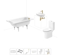 Комплект 6 в 1 Sanitana BLB Europa 2,2 стальная ванна 130x70 с напольным унитазом и раковиной 20220604R