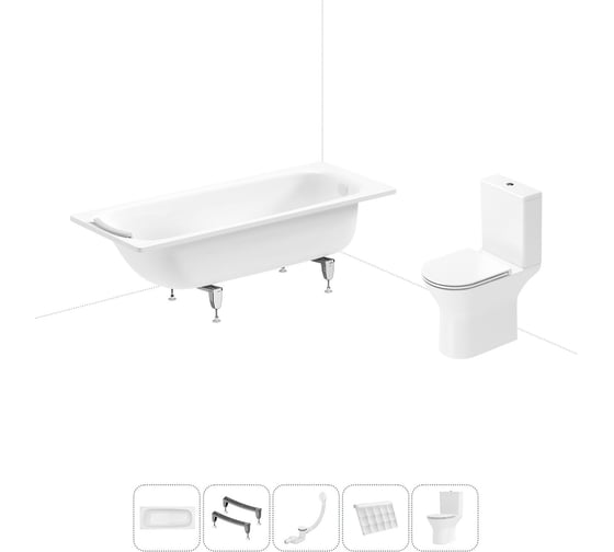 Комплект 5 в 1 Sanitana BLB Universal 3,5 стальная ванна 170x70 с напольным унитазом 20220726R 1