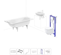 Комплект 6 в 1 Sanitana BLB Europa 2,2 стальная ванна 150x70 с инсталляцией, подвесным унитазом 20220794R