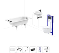 Комплект 6 в 1 Sanitana BLB Europa 2,2 стальная ванна 130x70 с инсталляцией, подвесным унитазом 20220779R