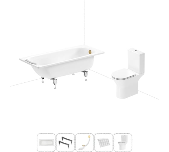 Комплект 5 в 1 Sanitana BLB Universal 3,5 стальная ванна 160x70 с напольным унитазом 20220712R 1