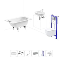 Комплект 6 в 1 Sanitana BLB Europa 2,2 стальная ванна 105x70 с инсталляцией, подвесным унитазом 20220761R