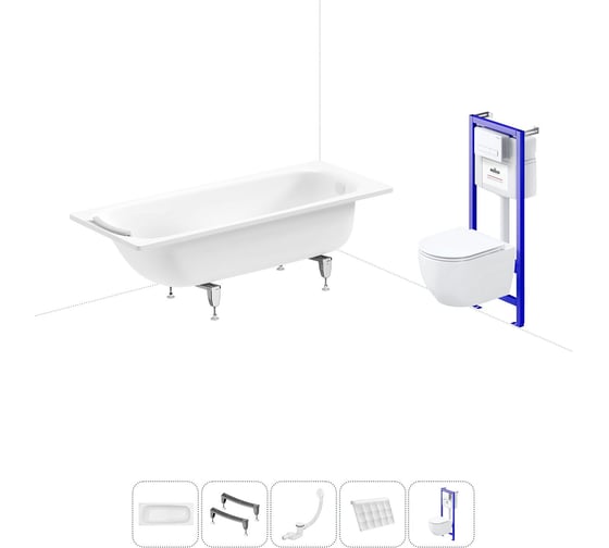 Комплект 5 в 1 Sanitana BLB Universal 3,5 стальная ванна 170x70 с инсталляцией и подвесным унитазом 20220838R 1
