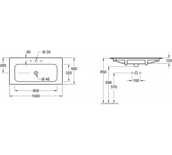 Раковина Villeroy & Boch Finion шгв 1000x500x100 CeramicPlus цвет-альпийский белый 4164ABR1