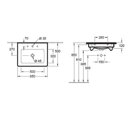 Раковина Villeroy & Boch Verity Line шгв 650x500x165 цвет-альпийский белый 4A166501