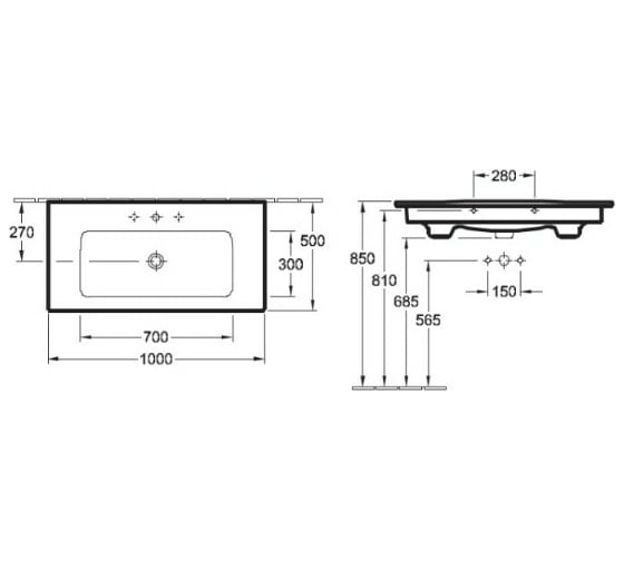 Раковина Villeroy & Boch Verity Line 1000x500x165 цвет-альпийский белый 4A12AL01