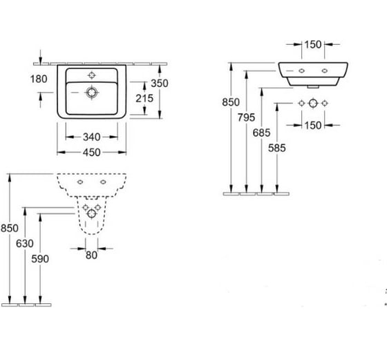 Раковина Villeroy & Boch Verity Design шгв 450x350x165 цвет-альпийский белый 53034501