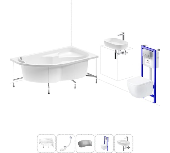 Комплект 6 в 1 Lavinia Boho Grance Hill акриловая ванна 170x105 с инсталляцией, подвесным унитазом 20221353R 1