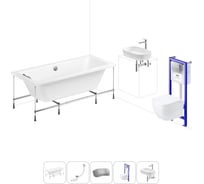 Комплект 6 в 1 Lavinia Boho Pure акриловая ванна 180x80 с инсталляцией, подвесным унитазом 20221309R