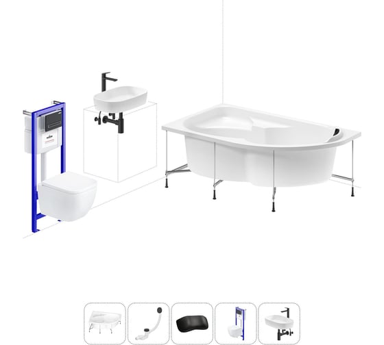 Комплект 6 в 1 Lavinia Boho Grance Hill акриловая ванна 170x105 с инсталляцией, подвесным унитазом 20221351R 1
