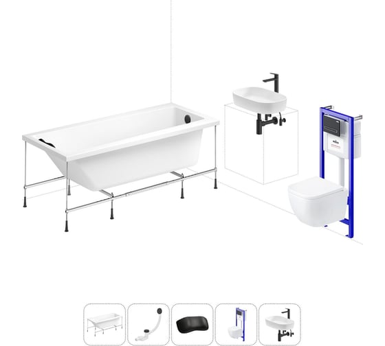 Комплект 6 в 1 Lavinia Boho Rock акриловая ванна 160x75 с инсталляцией, подвесным унитазом 20221319R 1