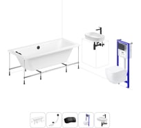 Комплект 6 в 1 Lavinia Boho Pure акриловая ванна 180x80 с инсталляцией, подвесным унитазом 20221311R