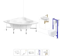 Комплект 6 в 1 Lavinia Boho Elegant акриловая ванна 140x140 с инсталляцией, подвесным унитазом 20221400R