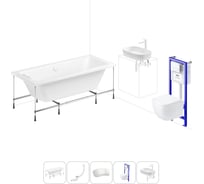 Комплект 6 в 1 Lavinia Boho Pure акриловая ванна 180x80 с инсталляцией, подвесным унитазом 20221310R