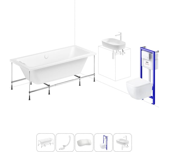 Комплект 6 в 1 Lavinia Boho Pure акриловая ванна 180x80 с инсталляцией, подвесным унитазом 20221310R 1