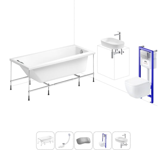 Комплект 6 в 1 Lavinia Boho Rock акриловая ванна 150x75 с инсталляцией, подвесным унитазом 20221313R 1