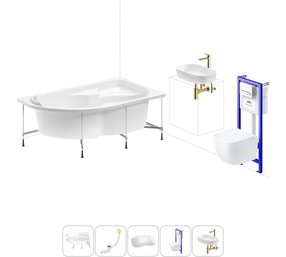 Комплект 6 в 1 Lavinia Boho Grance Hill акриловая ванна 170x105 с инсталляцией, подвесным унитазом 20221356R 1