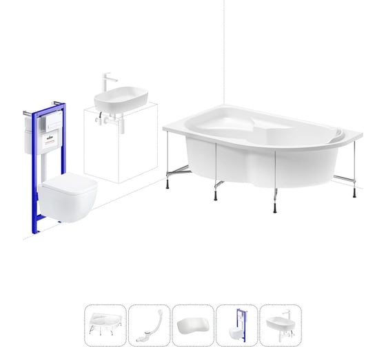 Комплект 6 в 1 Lavinia Boho Grance Hill акриловая ванна 170x105 с инсталляцией, подвесным унитазом 20221350R 1