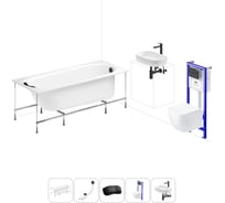 Комплект 6 в 1 Lavinia Boho Biore акриловая ванна 170x70 с инсталляцией, подвесным унитазом 20221259R