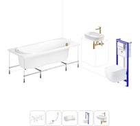 Комплект 6 в 1 Lavinia Boho Easter Pro акриловая ванна 160x70 с инсталляцией, подвесным унитазом 20221332R