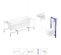 Комплект 6 в 1 Lavinia Boho Easter Pro акриловая ванна 160x70 с инсталляцией, подвесным унитазом 20221330R