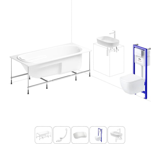 Комплект 6 в 1 Lavinia Boho Bristol акриловая ванна 150x75 с инсталляцией, подвесным унитазом 20221338R 1